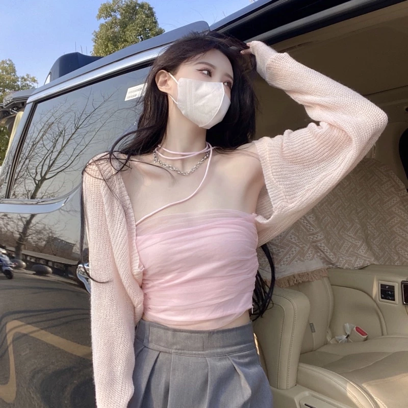 網紗繞頸吊帶一字領平口抹胸背心❤️‍🔥