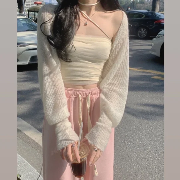 網紗繞頸吊帶一字領平口抹胸背心❤️‍🔥：圖片 4