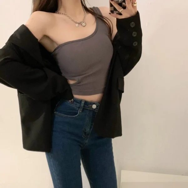 含胸墊🔥小性感曲線鏤空設計小吊帶背心