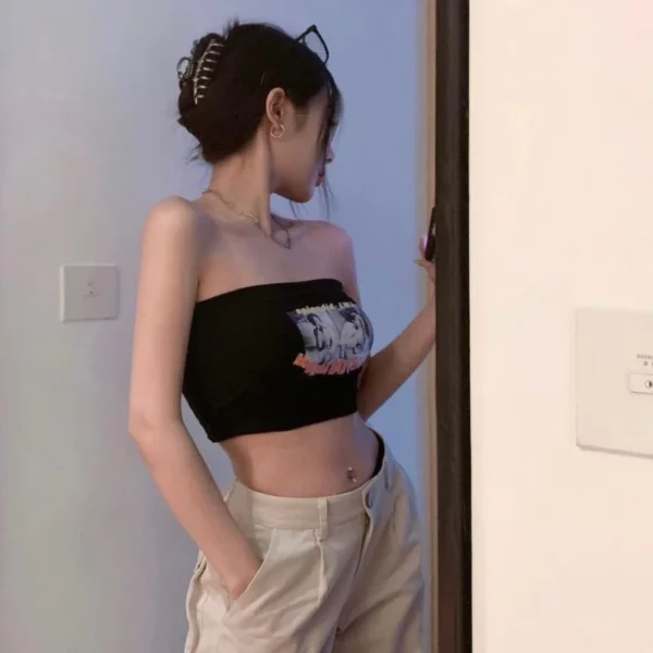 含胸墊🌶️超辣美式印花無肩帶抹胸：圖片 2