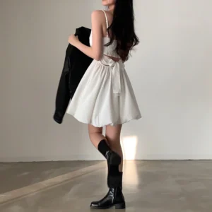 後綁帶🖤小仙女美背綁帶吊帶連身裙