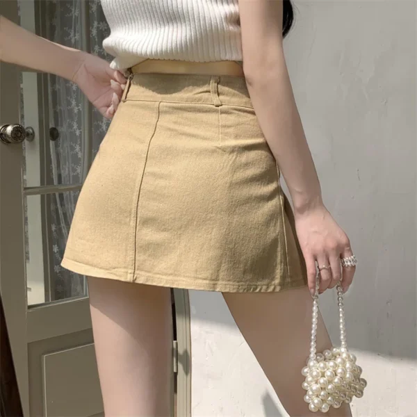 高腰修身顯瘦♥防走光 工裝感百褶裙：圖片 4