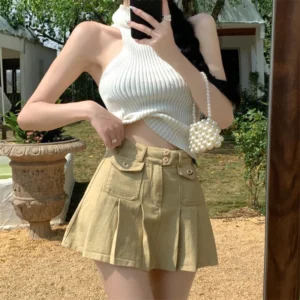 高腰修身顯瘦♥防走光 工裝感百褶裙