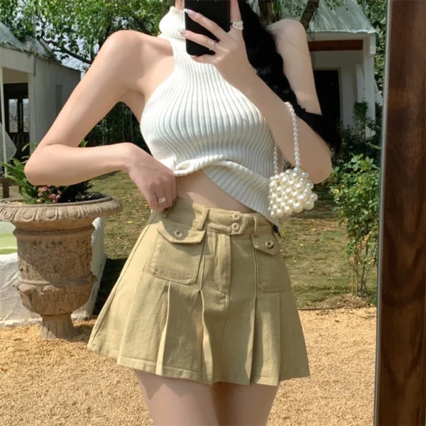 高腰修身顯瘦♥防走光 工裝感百褶裙
