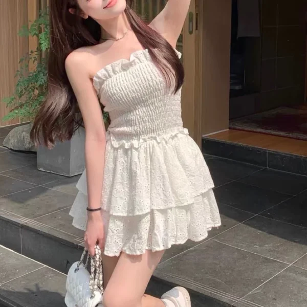 性感抹胸純慾風🖤皺皺抹胸連身裙：圖片 5