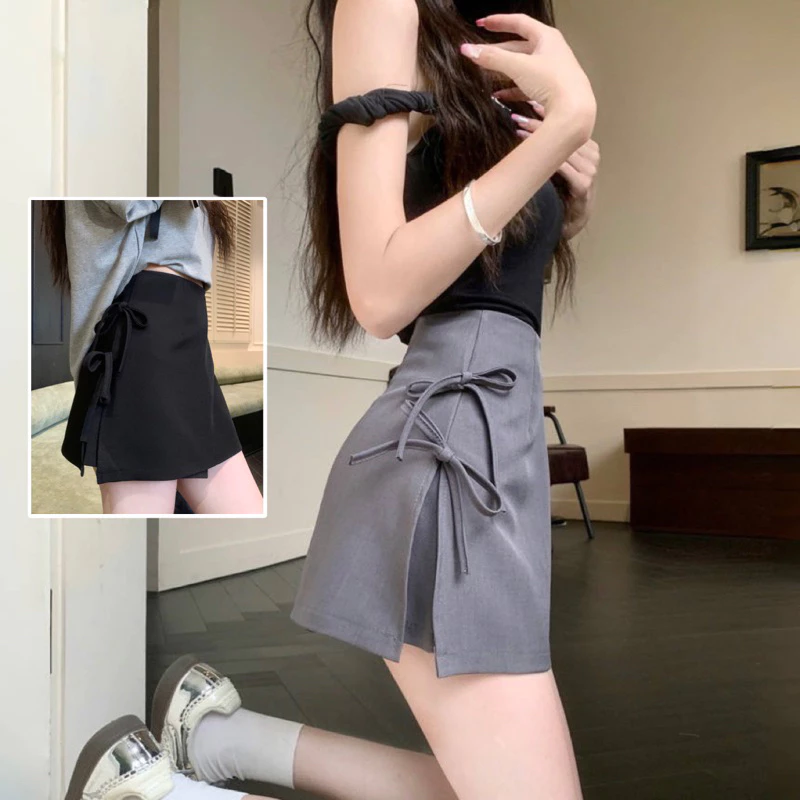 蝴蝶結綁帶🖤側開叉西裝裙
